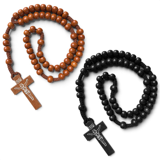 2Pcs Wooden Beads Rosary Necklace