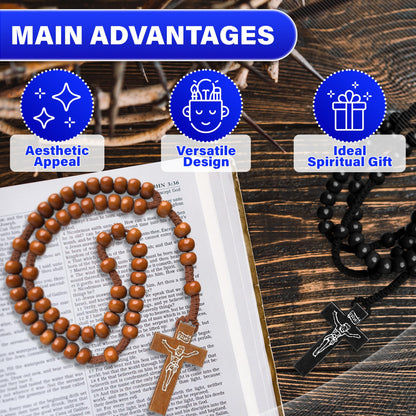 2Pcs Wooden Beads Rosary Necklace